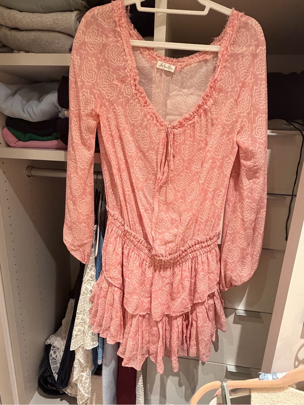 LoveShackFancy Pink Tiered Ruffle Long-Sleeve Tunic